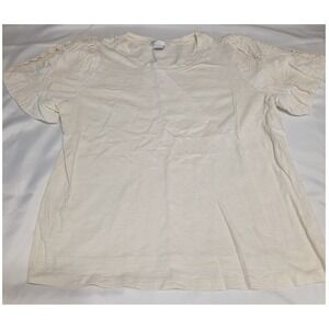 Design History Lace Puff Sleeve Top Women L Cream Good Eyelet Crochet Tee